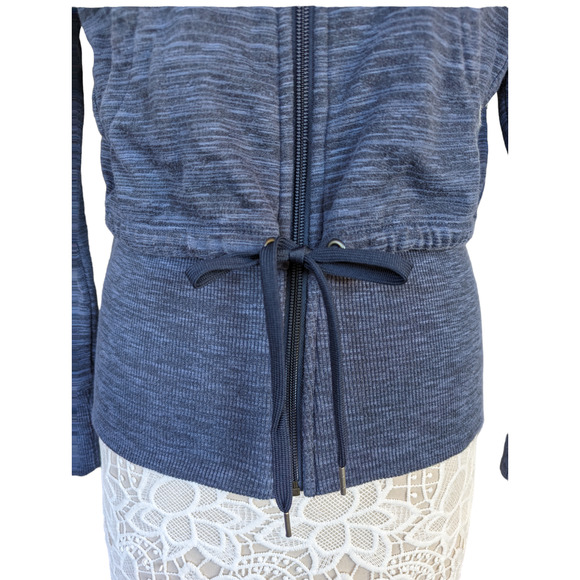 Athleta Tiger Terry Hoodie Front Zip Deep Indigo Blue Jacket - Picture 4 of 10